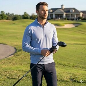 Johnnie-O 1/4 Zip Pullover Mens XL Blue Striped Performance Golf Mock Neck